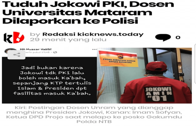 Tuduh Jokowi PKI, Dosen Unram Asal Lamongan Dipolisikan