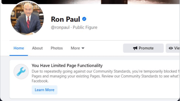 Facebook Blokir Akun Mantan Senator AS "Ron Paul"