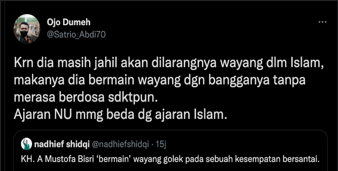 Akun Twitter Satrio_Abdi70 Sebut Gus Mus "Jahil" dan NU Beda dengan Islam